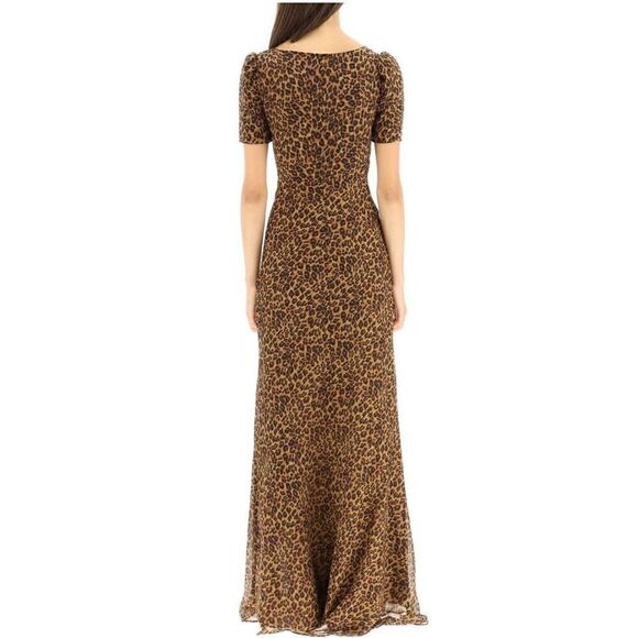 Staud Lea Knot-Front Puff-Shoulder Maxi Dress in Animal-NWOT Size 00 - Picture 2 of 9
